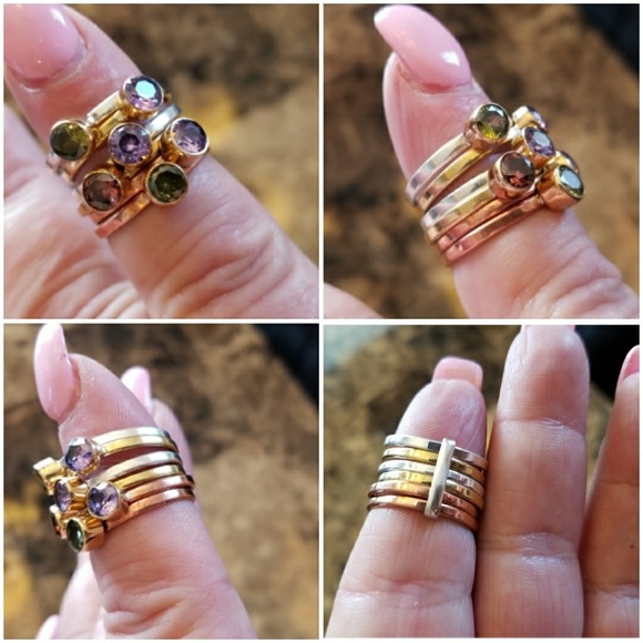 Genuine 6 band, Amethyst, Peridot, Garnet ring 6 - Picture 2 of 4